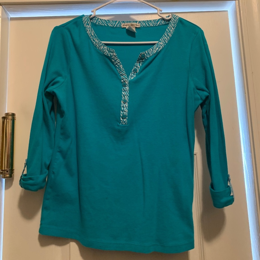 Turquoise shirt with zebra trim- size medium